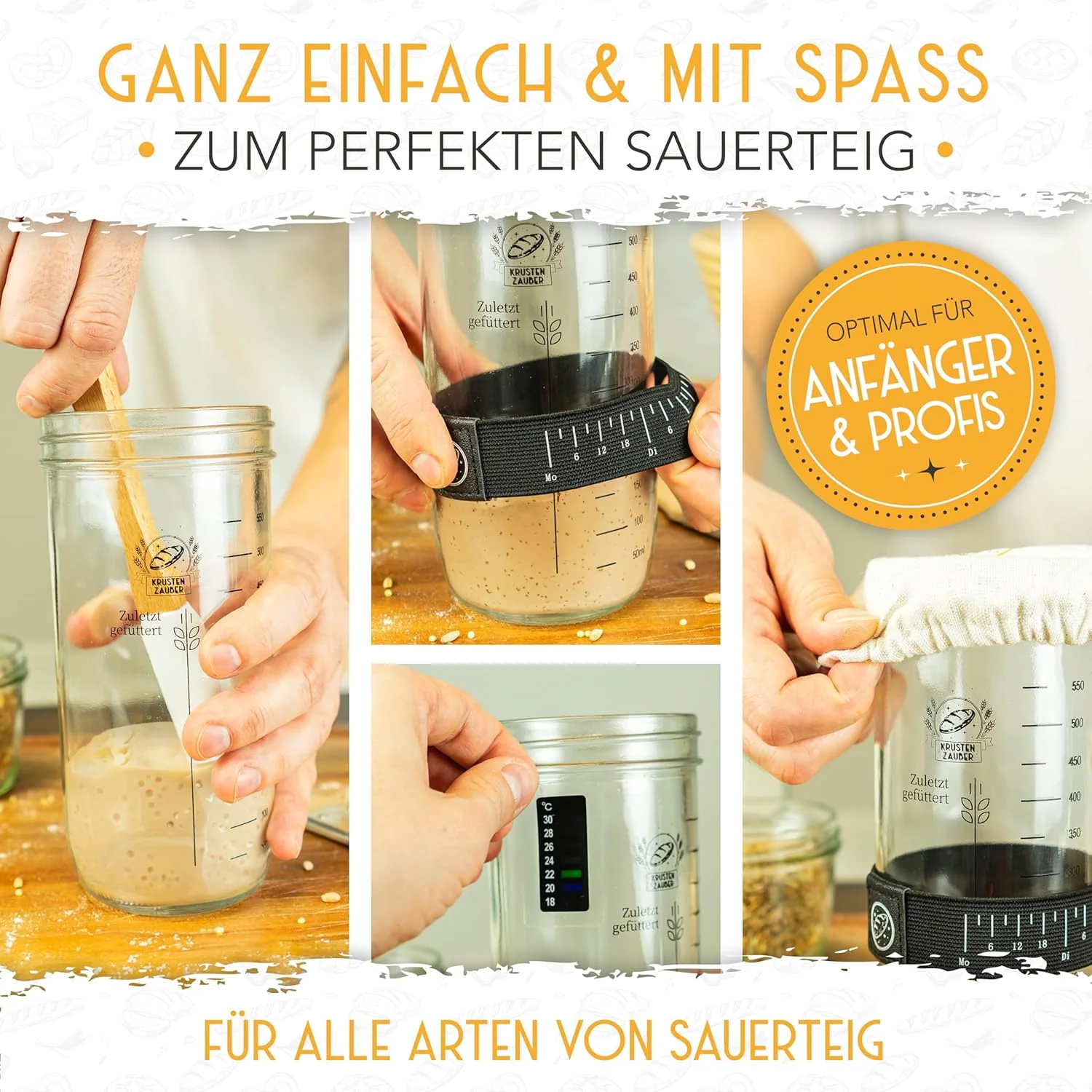 2x 600ml Starter Set - Gärglas mit Spatel und Thermometer - Image 5