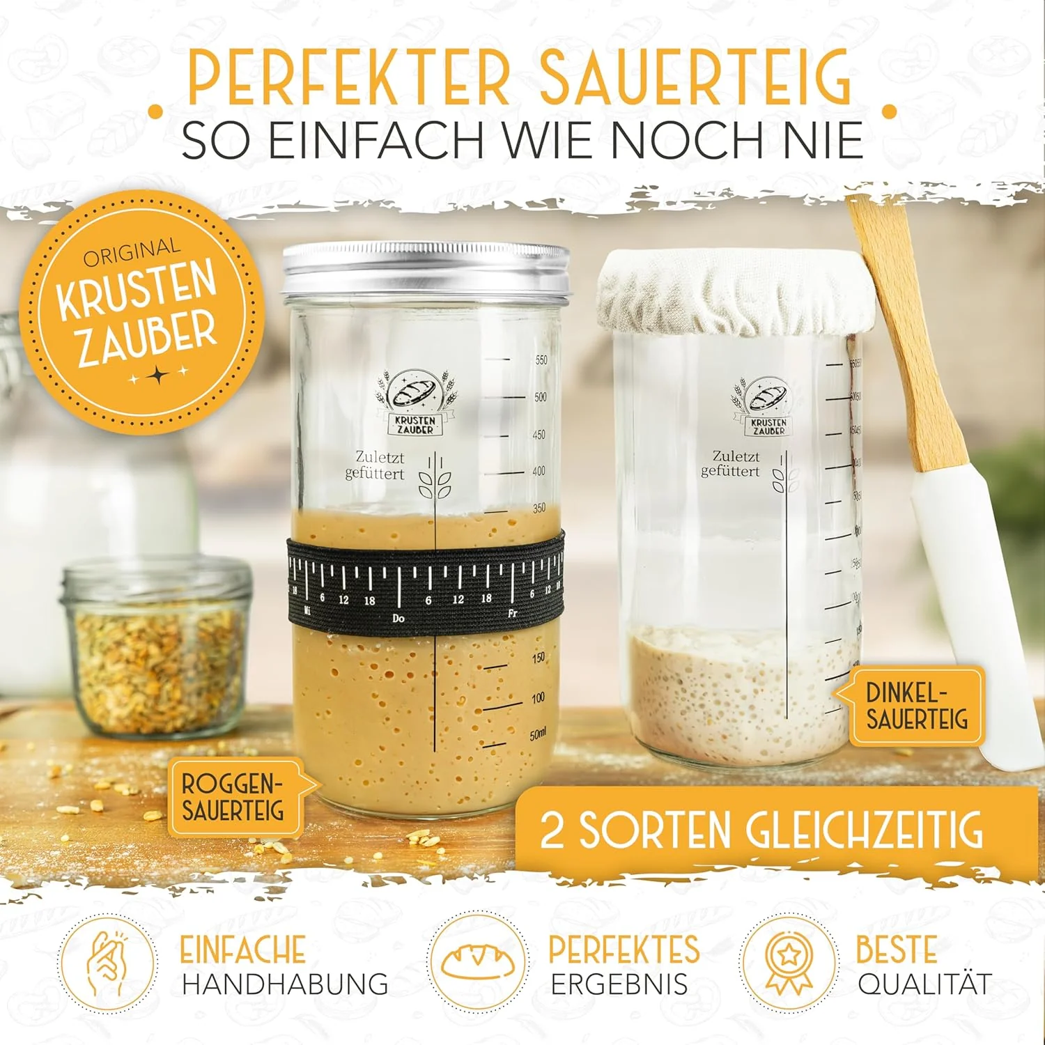 2x 600ml Starter Set - Gärglas mit Spatel und Thermometer - Image 3