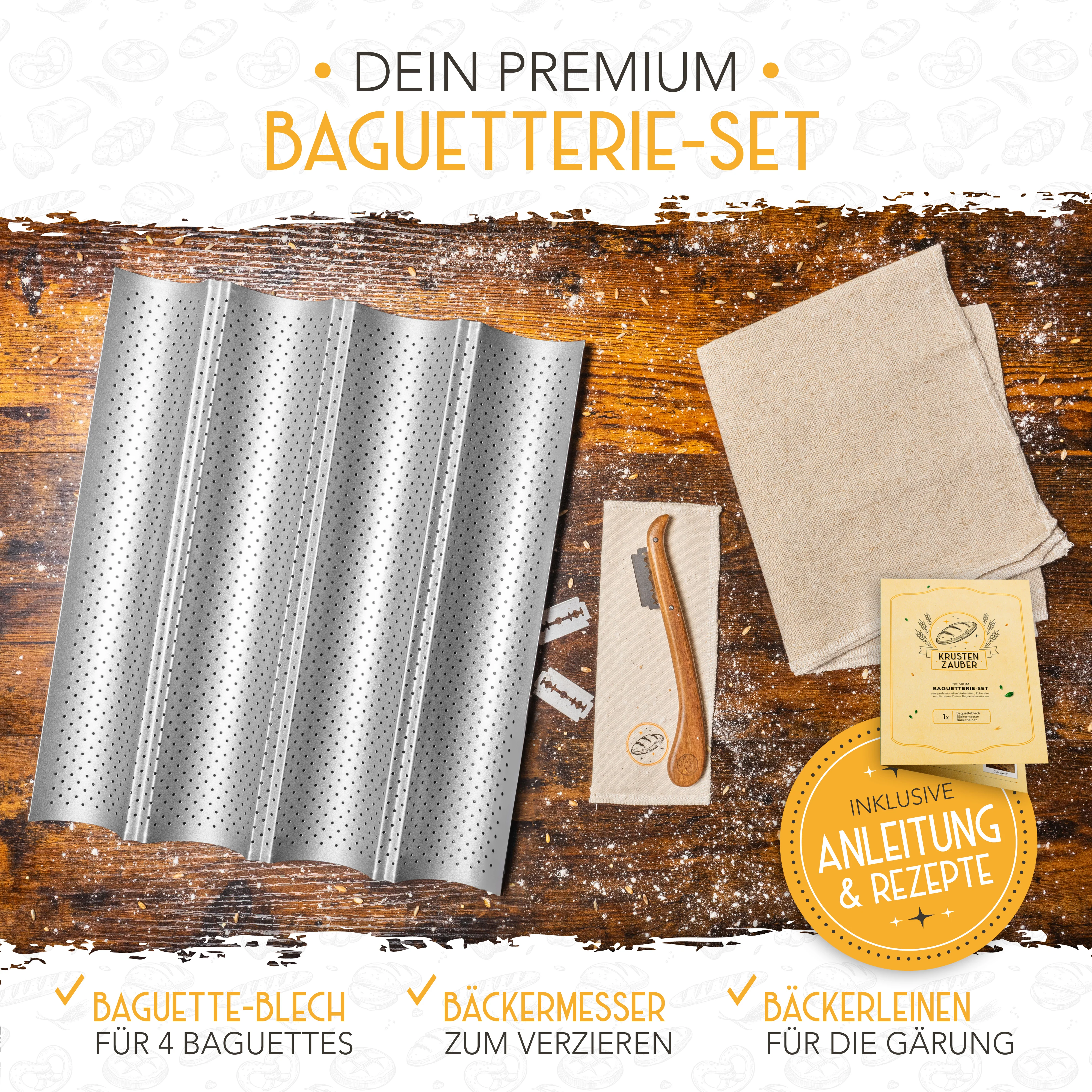 Baguette Backform (4 Mulden) + Bäckermesser + Bäckerleinen - Image 3