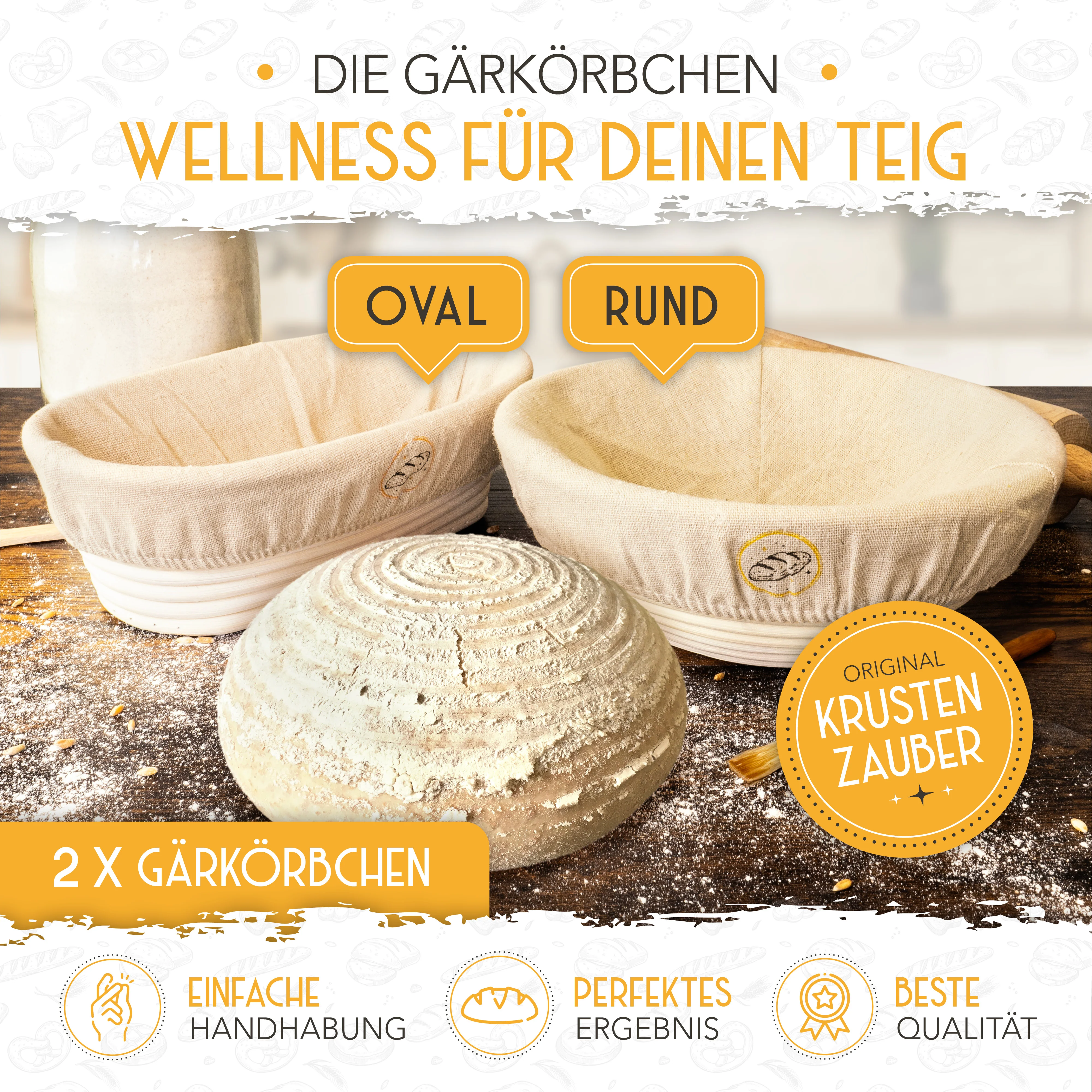 Vorteilspack - 2x Gärkörbchen, 600ml Sauerteig Starter Set, Bäckermesser, Spatel - Image 4