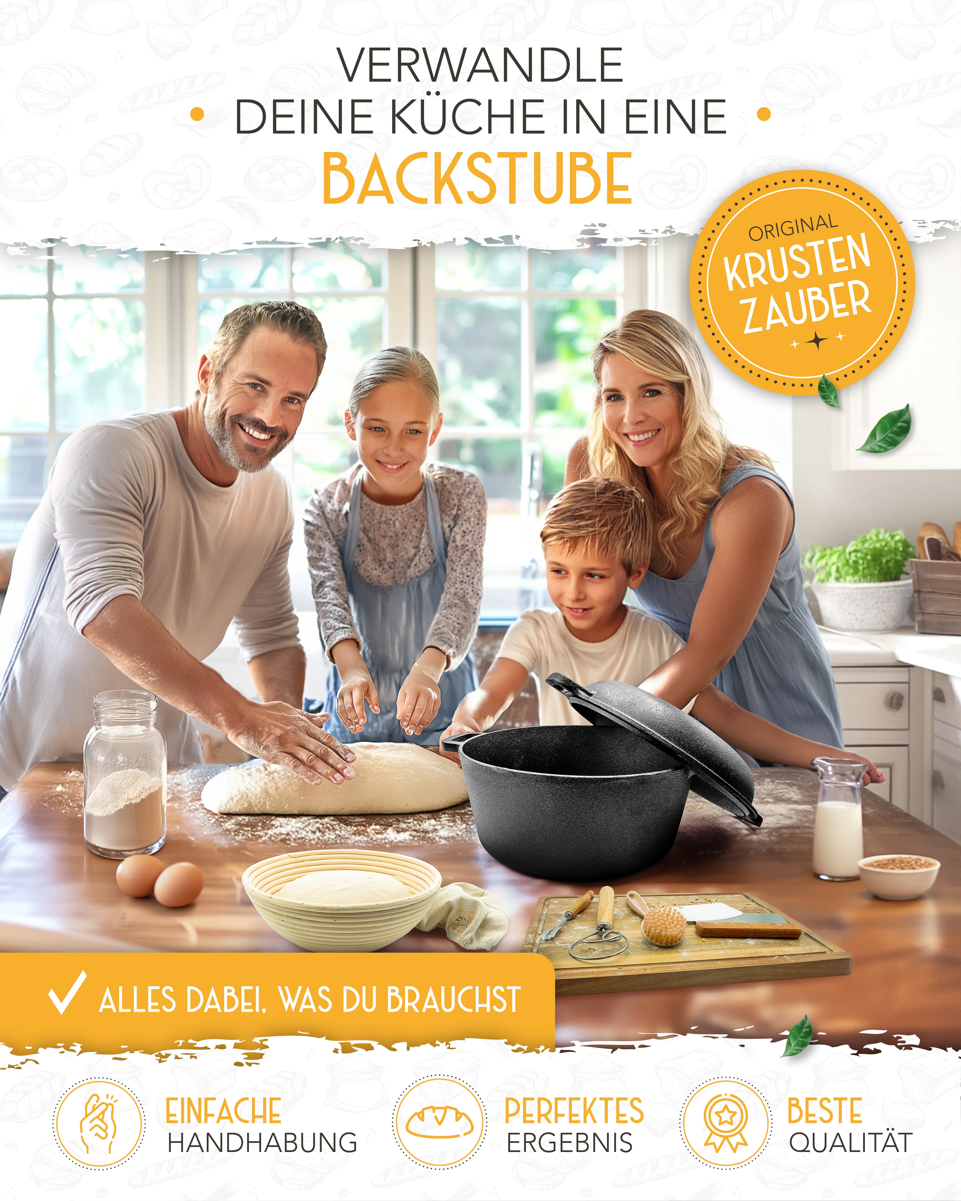 Brotliebe-Set – Gusseisentopf 4,7 l, Zubehör & Rezept-Booklet in stilvoller Verpackung - Image 4